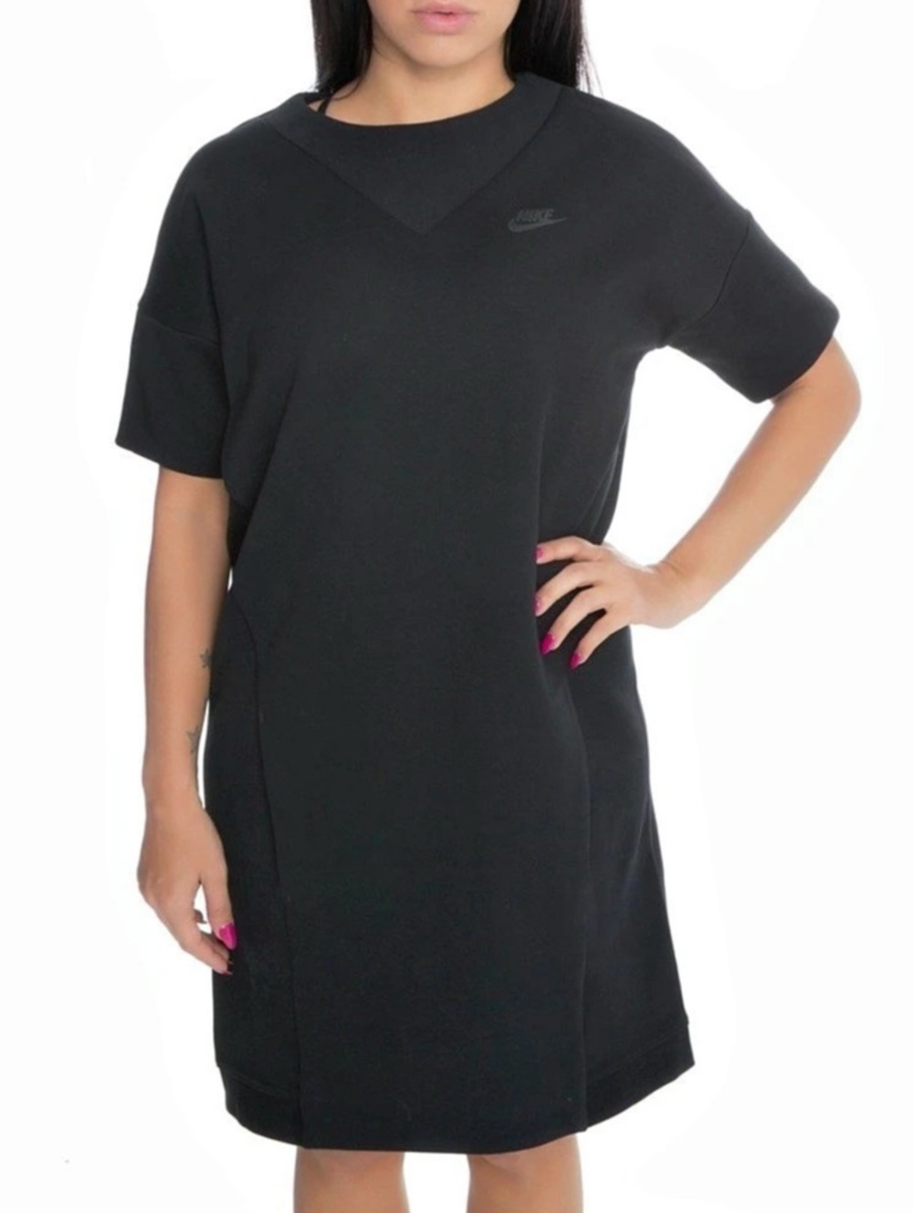 Nike Tech Fleece Short-Sleeve Mini Dress in Black, sz M, guc